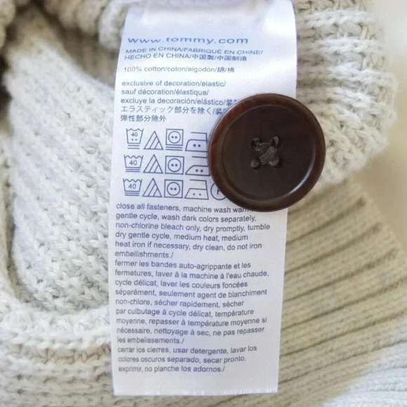 TOMMY HILFIGER Knitted Button Down Cardigan Sweater Cream Size Large - Picture 4 of 5